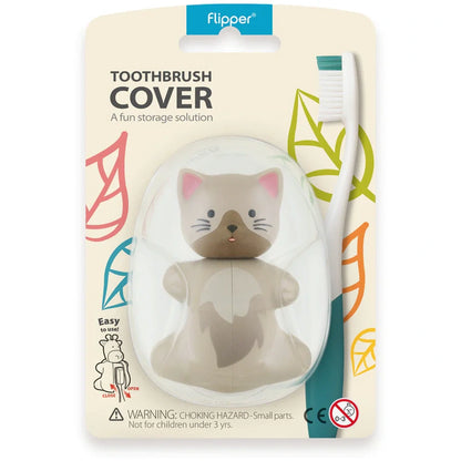 Toothbrush Cover & Toothbrush Flp Fun Animal Combo Pack / Cat    طقم فرشاة أسنان للأطفال مع غطاء بشكل قطة لطيفة ومرحة