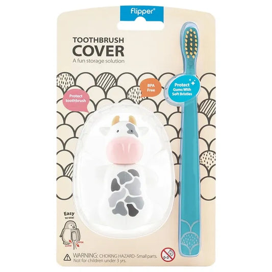 Toothbrush Cover & Toothbrush Flp Fun Animal (Combo Pack )/ Cow طقم فرشاة أسنان مع غطاء للأطفال بشكل بقرة لطيفة ومرحة