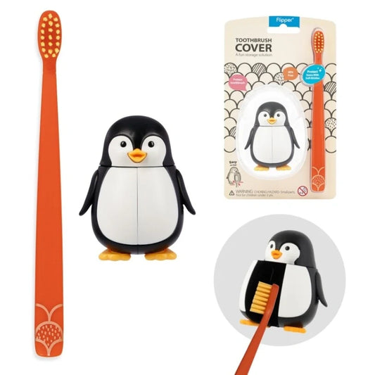 Toothbrush Cover & Toothbrush Flp Fun Animal Combo Pack / Penguin    طقم فرشاة أسنان للأطفال مع غطاء بشكل بطريق لطيف ومرح
