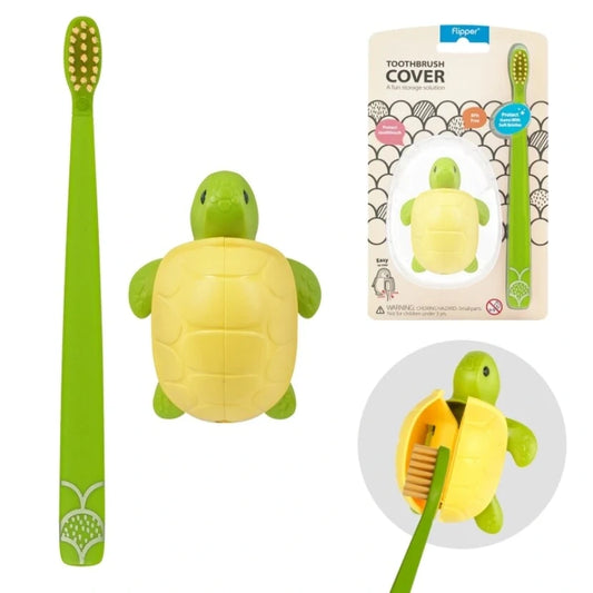 Toothbrush Cover & Toothbrush Flp Fun Animal Combo Pack / Turtle     طقم فرشاة أسنان للأطفال مع غطاء بشكل سلحفاة
