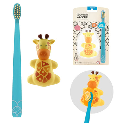 Toothbrush Cover & Toothbrush Flp Fun Animal Combo Pack / Giraffe  طقم فرشاة أسنان للأطفال مع غطاء بشكل زرافة لطيفة ومرحة