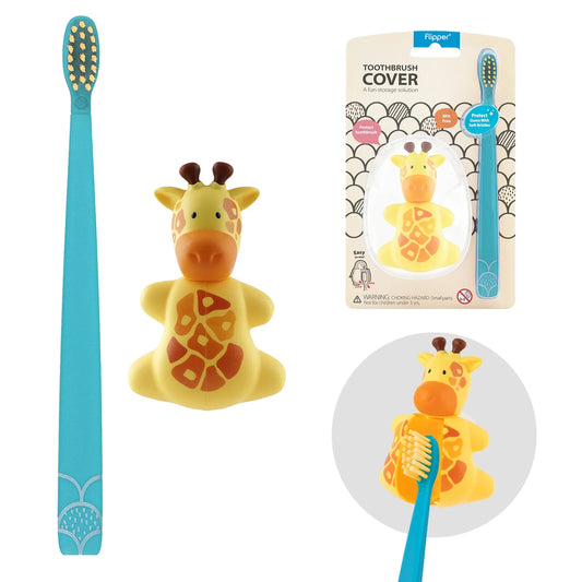 Toothbrush Cover & Toothbrush Flp Fun Animal Combo Pack / Giraffe  طقم فرشاة أسنان للأطفال مع غطاء بشكل زرافة لطيفة ومرحة