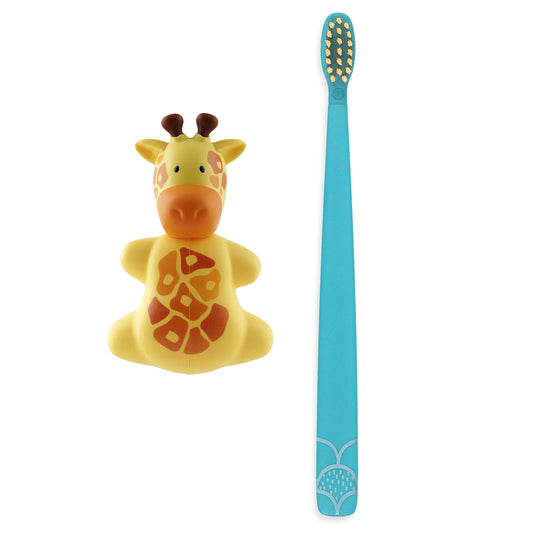 Toothbrush Cover & Toothbrush Flp Fun Animal Combo Pack / Giraffe  طقم فرشاة أسنان للأطفال مع غطاء بشكل زرافة لطيفة ومرحة