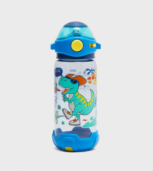 VEST water bottle with a straw, featuring a dinosaur graphic