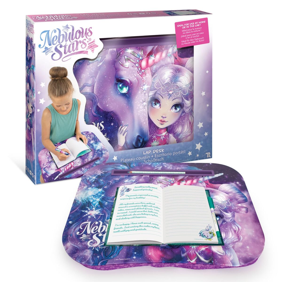 Nebulous Stars Wooden Lap Tray with Cushion and Holder for Tablet and Pen, 7 Years and Above