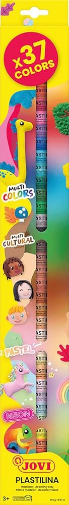 Jovi Modelling Clay Plastilina Box 37 Bars 15gm Assorted Colours, Vegetable-based modeling clay