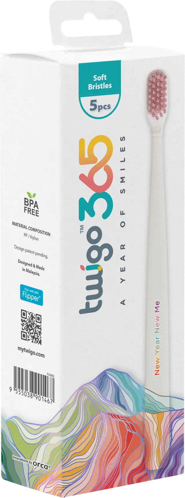Toothbrush Flp Twigo 365 / 4 Seasons - 5pcs طقم فرشاة أسنان Flipper Twigo 365 – 4 فصول (5 قطع)