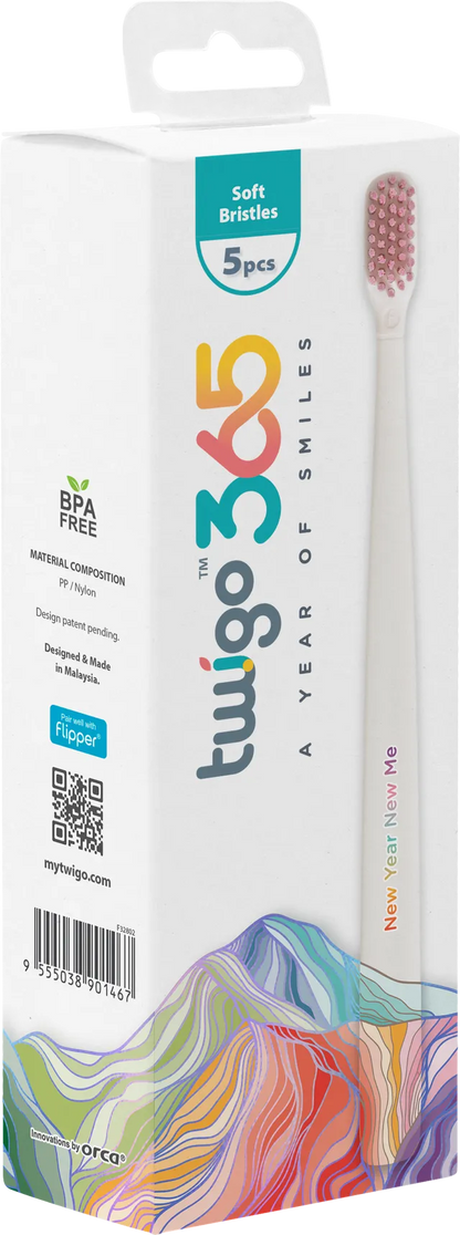 Toothbrush Flp Twigo 365 / 4 Seasons - 5pcs طقم فرشاة أسنان Flipper Twigo 365 – 4 فصول (5 قطع)