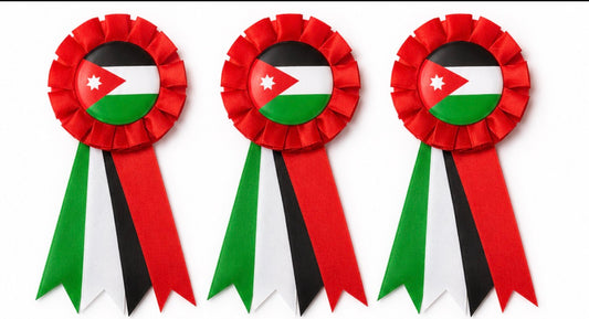 بروشات بألوان علم الأردن للاحتفالات الوطنية / قطعه واحده Jordanian Flag Fabric Rosette  1 pcs Brooches for National Celebrations