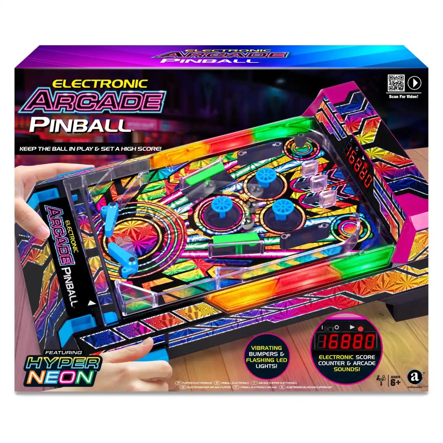 Ambassador – Electronic Arcade Pinball (Hyper Neon Series) لعبة البينبول الإلكترونية من أمباسادور – سلسلة هايبر نيون