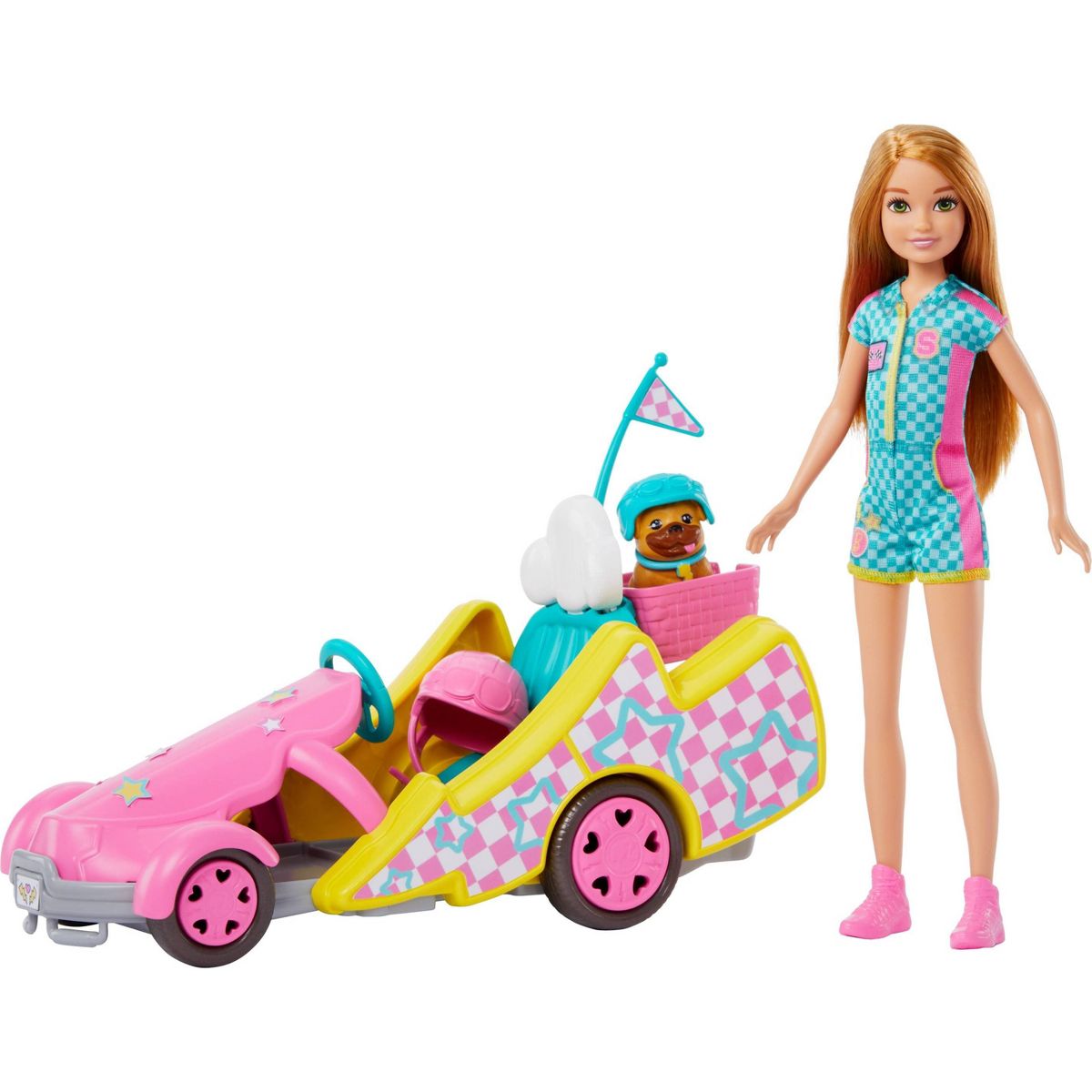 BRB STACIE GO KRT دمية سباق مع عربة وملحقات للأطفال