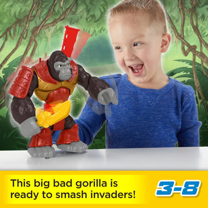 Imaginext Silverback Gorilla Smash Punching Action Figure For Preschool Kids, 3 Pieces