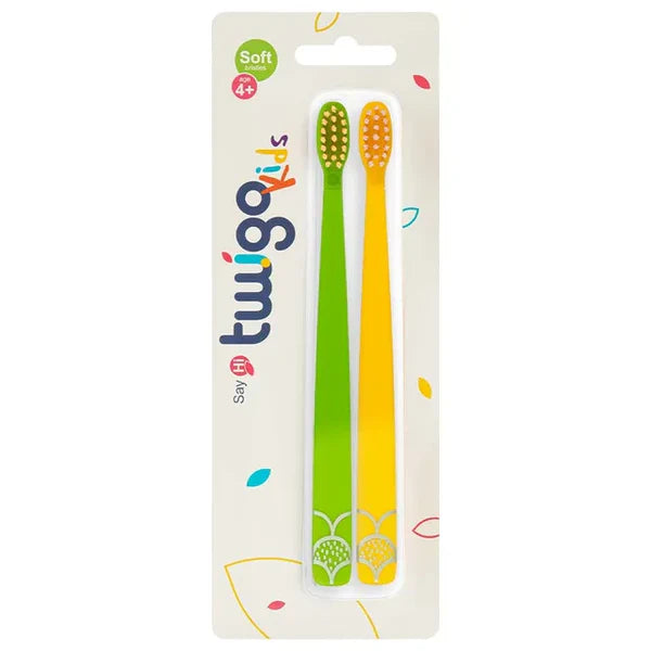 Toothbrush Flp Twigo Kids / Green & Yellow - 2pcs طقم فرشاة أسنان للأطفال Flipper Twigo – أخضر وأصفر (2 قطعة)
