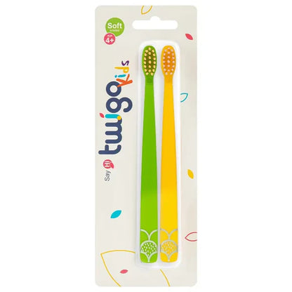Toothbrush Flp Twigo Kids / Green & Yellow - 2pcs طقم فرشاة أسنان للأطفال Flipper Twigo – أخضر وأصفر (2 قطعة)