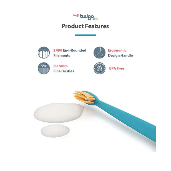 Toothbrush Flp Twigo Kids / Green & Yellow - 2pcs طقم فرشاة أسنان للأطفال Flipper Twigo – أخضر وأصفر (2 قطعة)