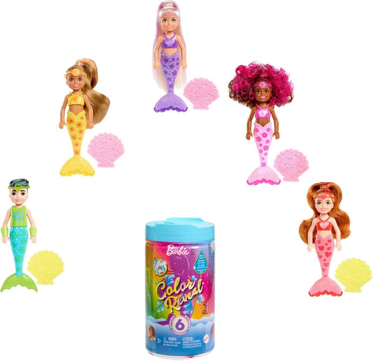 Barbie Color Reveal Chelsea Mermaid Rainbow Doll 4 Bags Mystery 6 Surprises Colour to Discover Aged 3 Years and Above