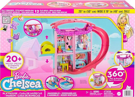 Barbie Chelsea 3-Level Modular Dollhouse with Slide, Pool, Ball Pit, Pets & 20+ Accessories – For Kids Ages 3 and Up