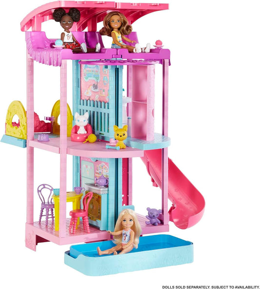 Barbie Chelsea 3-Level Modular Dollhouse with Slide, Pool, Ball Pit, Pets & 20+ Accessories – For Kids Ages 3 and Up