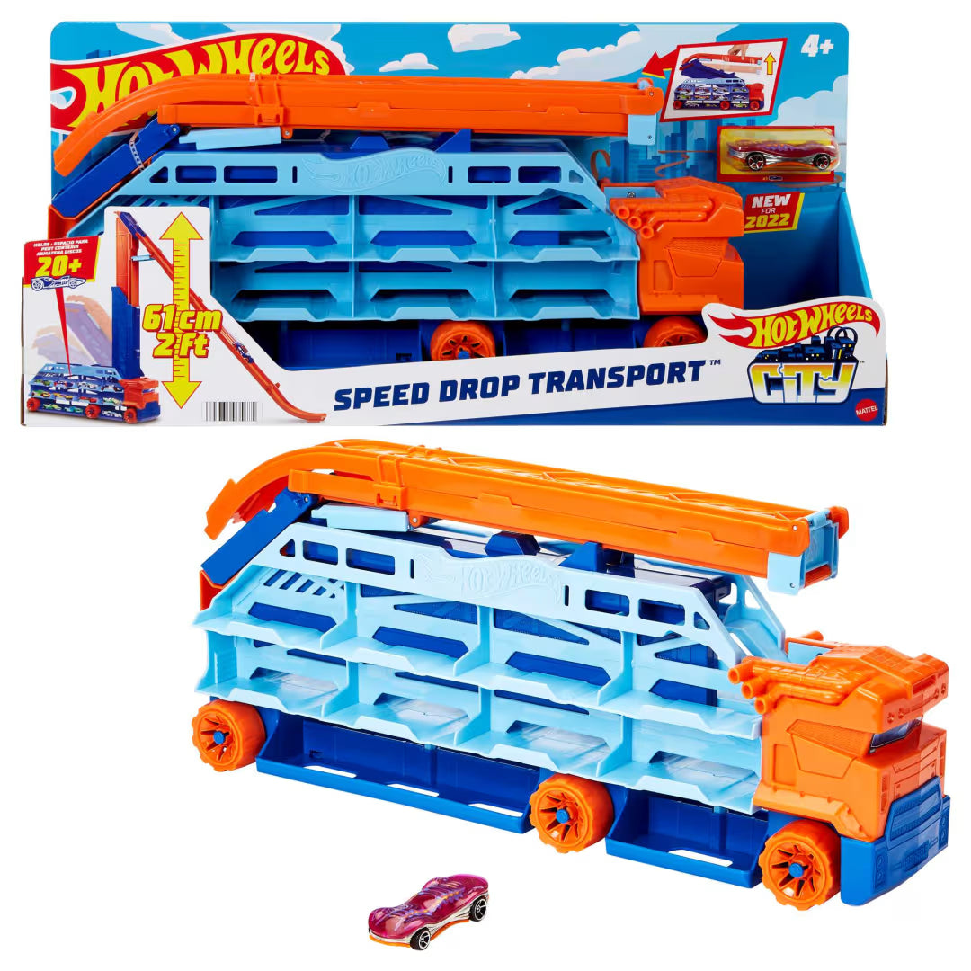 Hot Wheels City Speed Drop Transport Hauler, includes 1 Car
