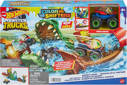 Hot Wheels Monster Trucks Attack on the Croco Set with 1 Monster Truck Color Shifters, Water Game, Children's Toy, Ages 4 and Above, HGV14