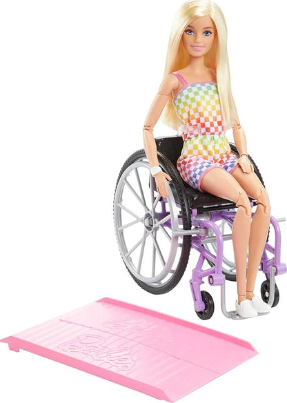 Barbie Fashionistas Doll Mannequin with Wheelchair and Ramp, Blonde, Rainbow, Clothes and Accessories, Children's Toy