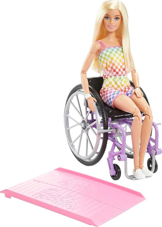 Barbie Fashionistas Doll Mannequin with Wheelchair and Ramp, Blonde, Rainbow, Clothes and Accessories, Children's Toy
