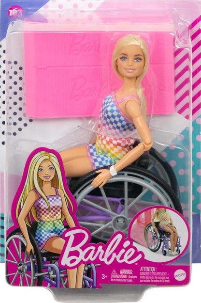 Barbie Fashionistas Doll Mannequin with Wheelchair and Ramp, Blonde, Rainbow, Clothes and Accessories, Children's Toy