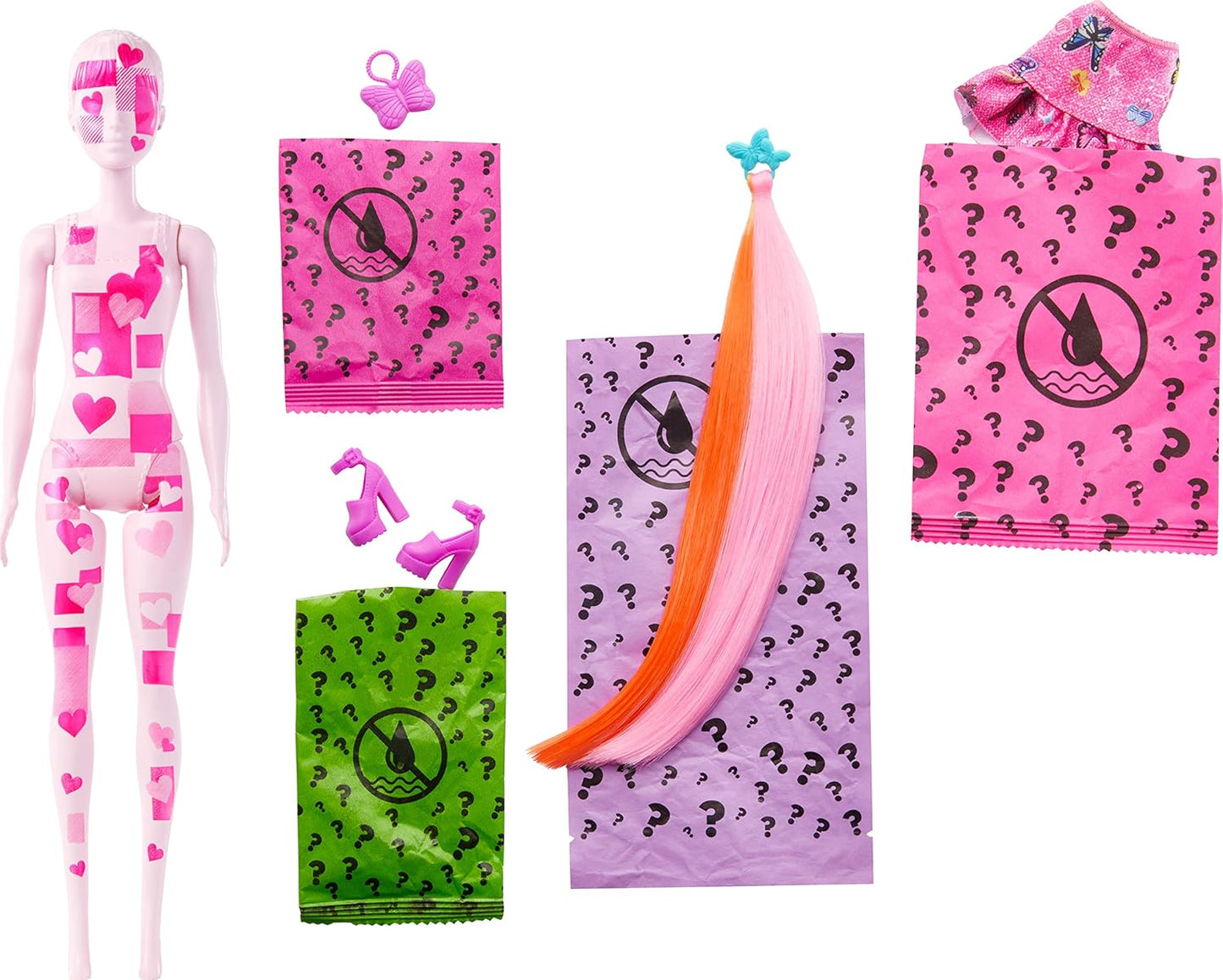 Barbie Color Reveal Totally Denim Doll with 6 Surprises to Discover, Patchwork Print and Colour Change, Children's Toy, From 3 Years, HJX55