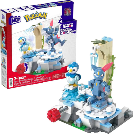 MEGA Pokémon Building Set – Piplup & Sneasel Snow Day, 183 Pieces, Motion Brick, Ages 7+
