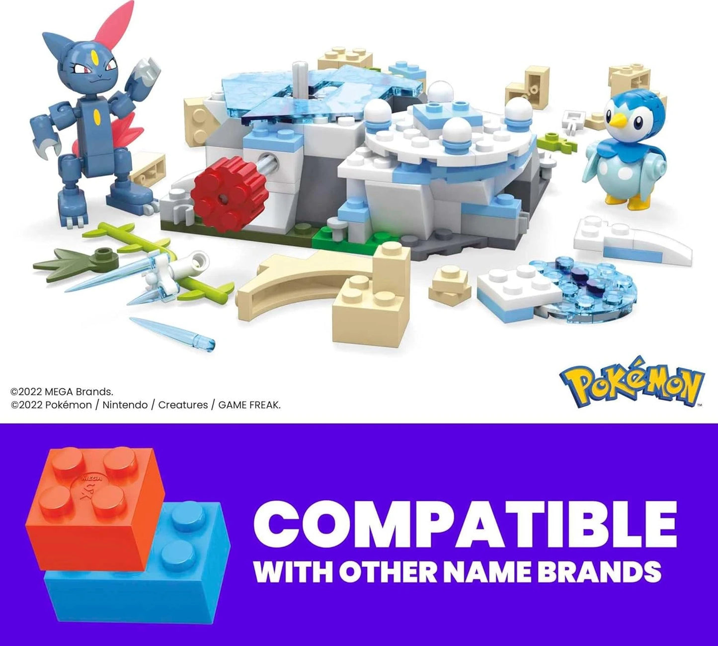 MEGA Pokémon Building Set – Piplup & Sneasel Snow Day, 183 Pieces, Motion Brick, Ages 7+