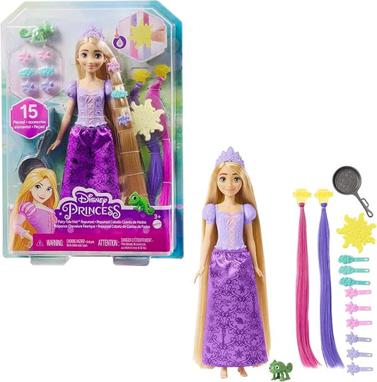 Mattel Disney Princess Rapunzel Fashion Doll with 2 Color-Change Hair Extensions & 10 Hairstyling Pieces, Inspired by the Disney Movie Tangled