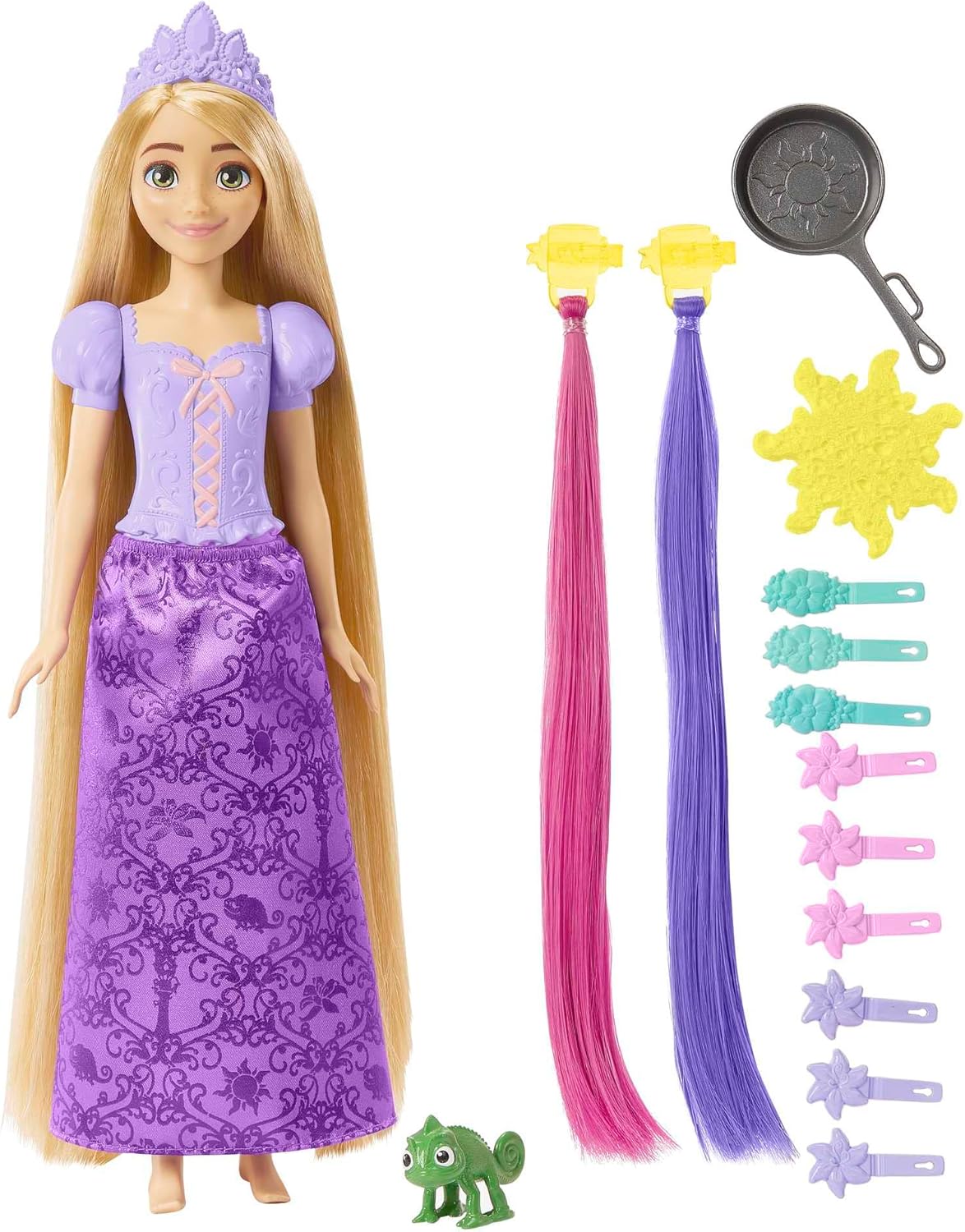 Mattel Disney Princess Rapunzel Fashion Doll with 2 Color-Change Hair Extensions & 10 Hairstyling Pieces, Inspired by the Disney Movie Tangled