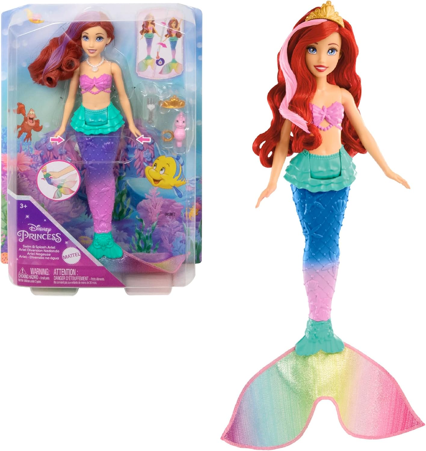 Disney Princess Ariel and Play Together! Mermaid, Doll, Movable Tail Fin, Dress Up Doll