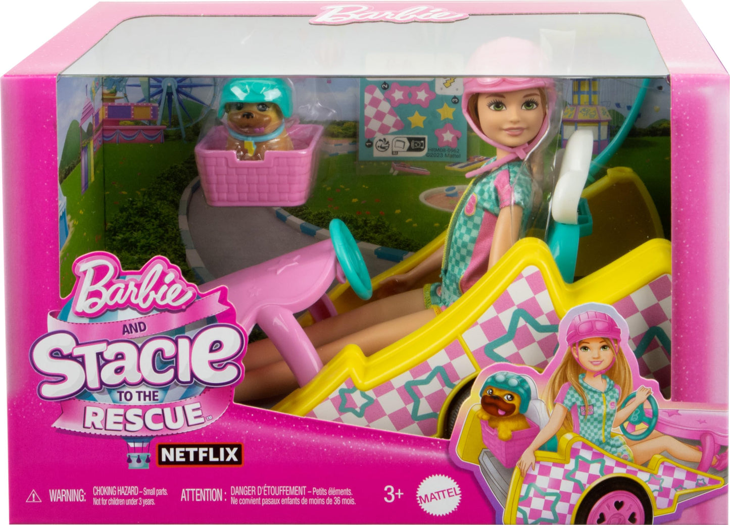 Barbie Stacie Doll with Go-Kart Car, Rolling Wheels, Dog & Accessories – 9-Piece Set for Ages 3+