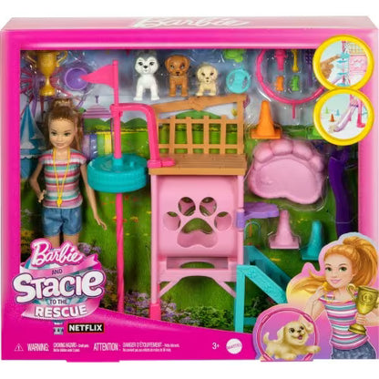 Barbie & Stacie Puppy Obstacle Course Playset with Doll, 3 Puppies & Accessories – Ages 3+