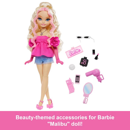 Barbie Dream Besties Doll and Accessories, Malibu” Posable Fashion Doll with Wavy Blonde Hair, 11 Makeup and Hair Themed Pieces