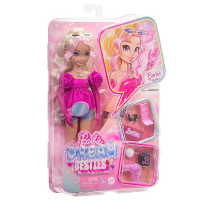Barbie Dream Besties Doll and Accessories, Malibu” Posable Fashion Doll with Wavy Blonde Hair, 11 Makeup and Hair Themed Pieces