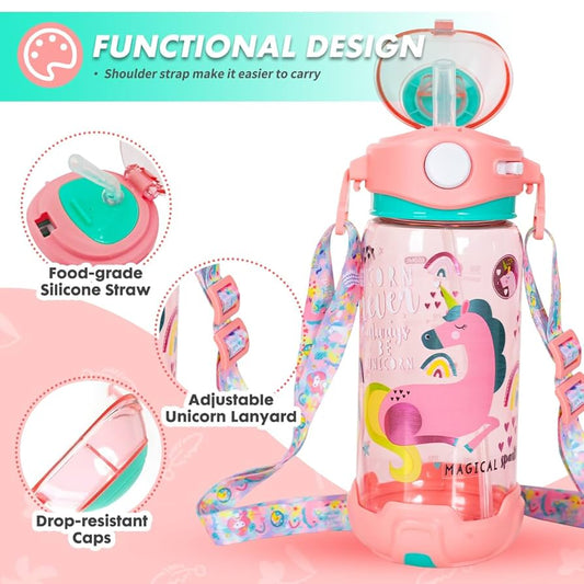 R&B Unicorn Printed Sipper Water Bottle with a capacity of 650ml.