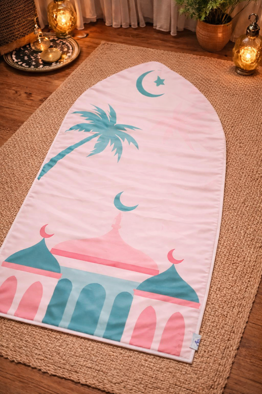 Kids Prayer Mat – Soft Pink Islamic Rug for Children – Comfortable, Lightweight -سجادة صلاة للأطفال – سجادة إسلامية زهرية ناعمة ومريحة