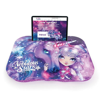 Nebulous Stars Wooden Lap Tray with Cushion and Holder for Tablet and Pen, 7 Years and Above
