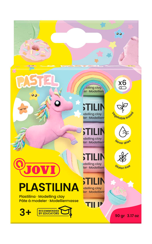 New Jovi Plastilina Reusable and Non-Drying Modeling Clay; Pastel Colors, 0.50 Oz. Bars, Set of 6, Perfect for Arts and Crafts Projects