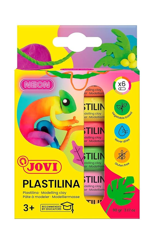 Jovi Plastilina Reusable and Non-Drying Modeling Clay; Neon Colors, 0.50 Oz. Bars, Set of 6