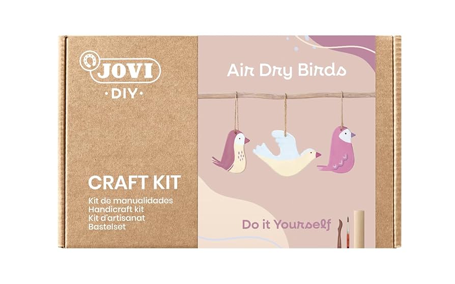 Jovi - DIY Air Dry Kit - Birds Hangers Gift Pottery Kit for Adults with White Air Dry Clay + Paints, Sculpting Tools, Step-by-Step Guide and Video Tutorial, Starter Set for Beginners (Birds)