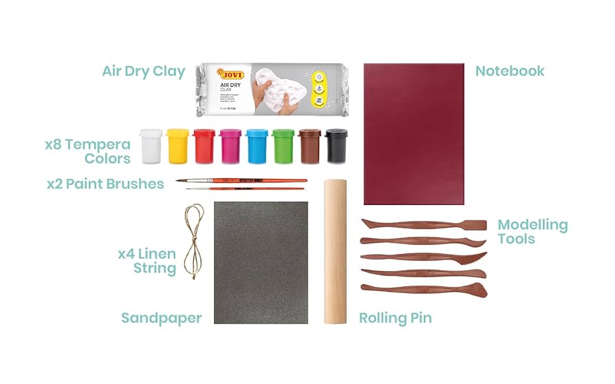 Jovi - DIY Air Dry Kit - Birds Hangers Gift Pottery Kit for Adults with White Air Dry Clay + Paints, Sculpting Tools, Step-by-Step Guide and Video Tutorial, Starter Set for Beginners (Birds)