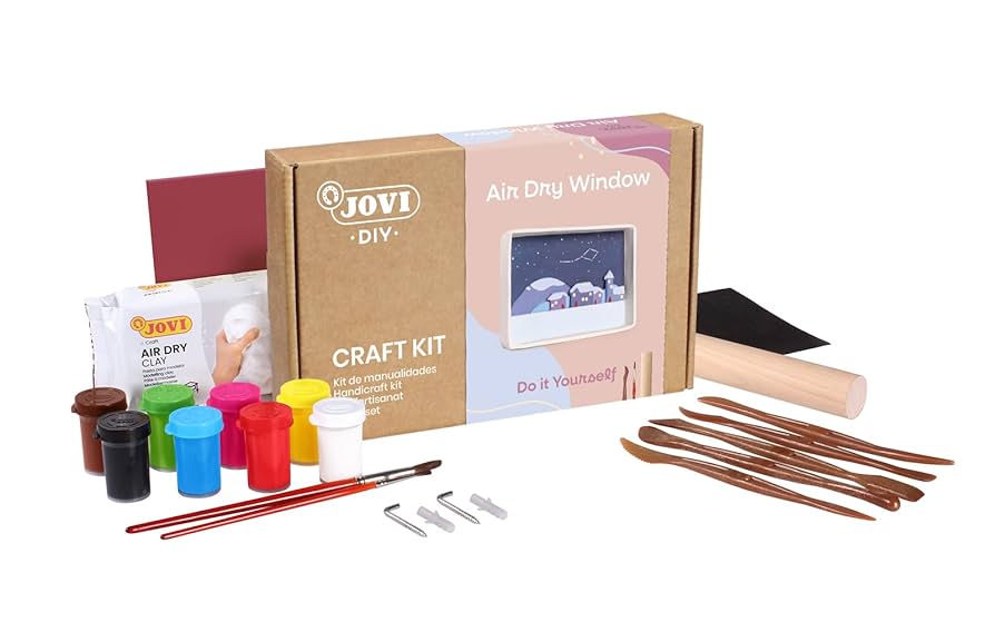 Jovi - DIY Air Dry Kit - Window Gift Pottery Kit for Adults with White Air Dry Clay + Paints, Sculpting Tools,