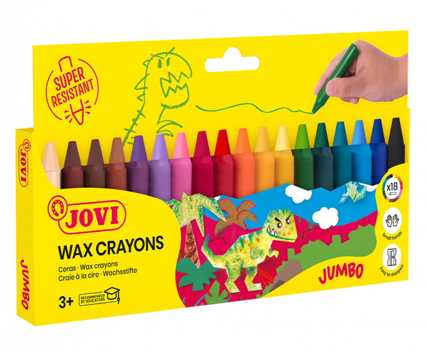 Jovi Jovicolor Wax Crayons - Unscented - Shatterproof - Easy to Wash Out - All Ages - Box of 18 Colours
