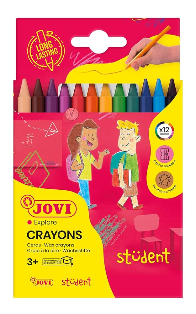 Jovi Plasticolor plastic crayons case 12 assorted colours