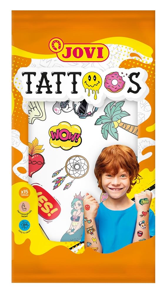 Jovi Skin-friendly tattoos for children (emoticons, animals & more, over 80 designs, easy to remove)
