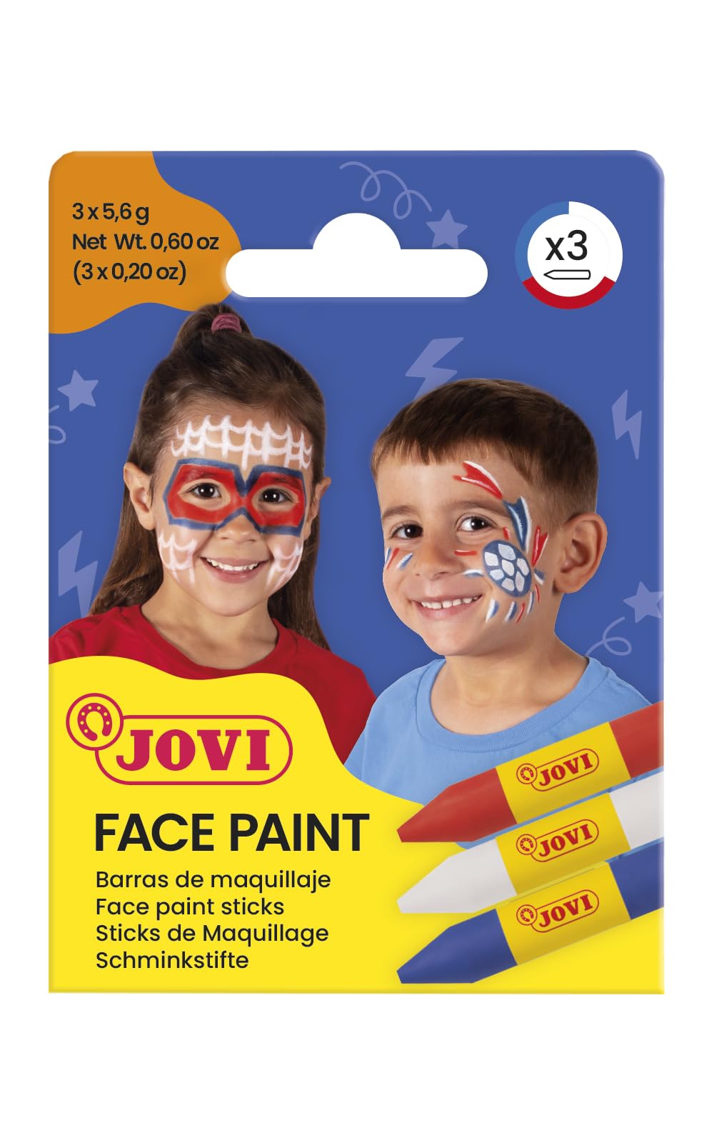 Jovi - 3 x Adventure Face Makeup Sticks Red White Blue
