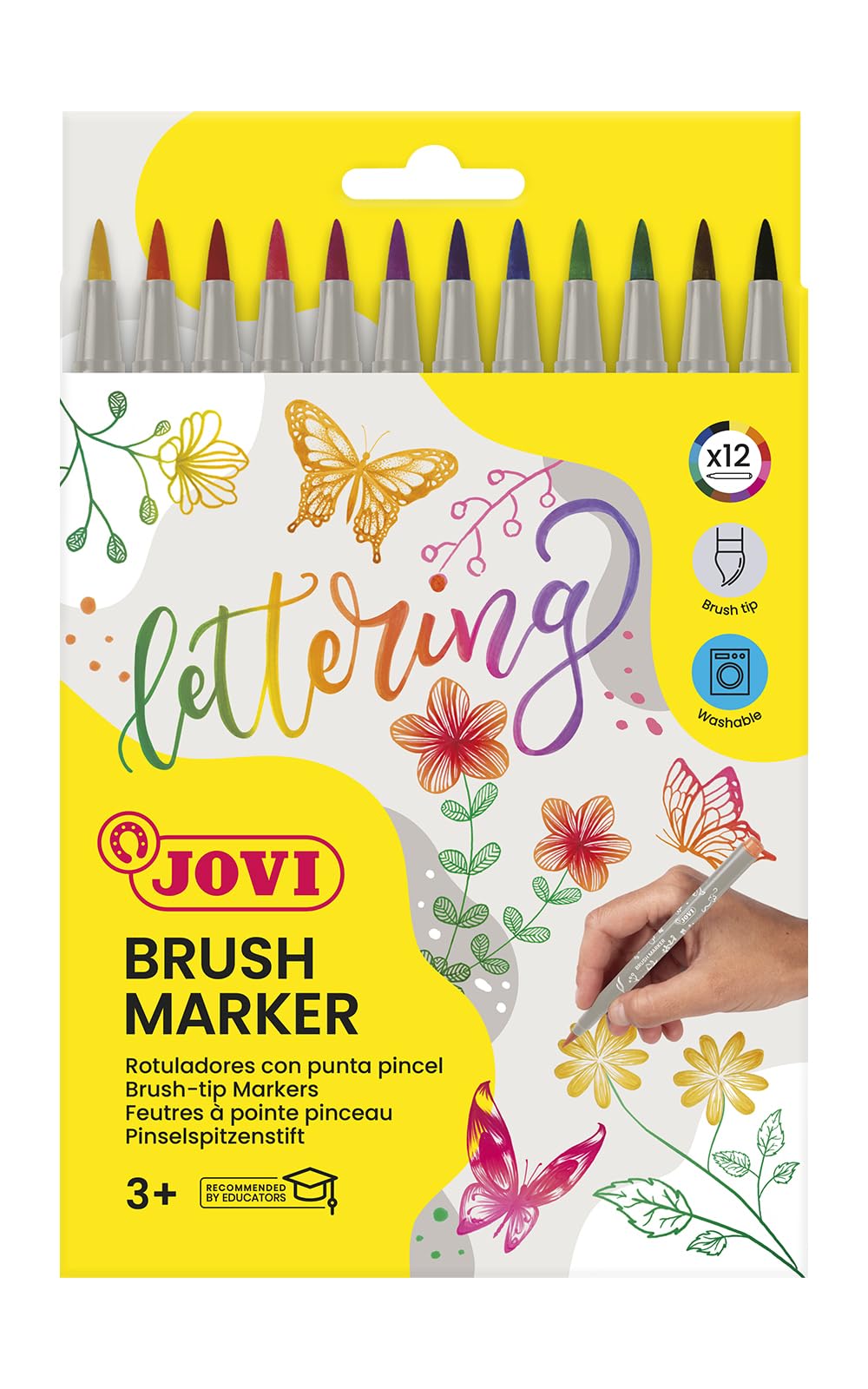 Jovi - BRUSH MARKER - Lettering markers with brush tip, case with 12 colors